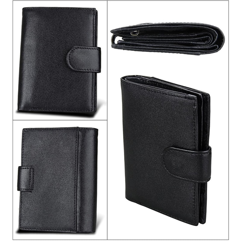 RFID Blocking Leather Wallet Passport Holder for Men with Large Capacity Card Slots