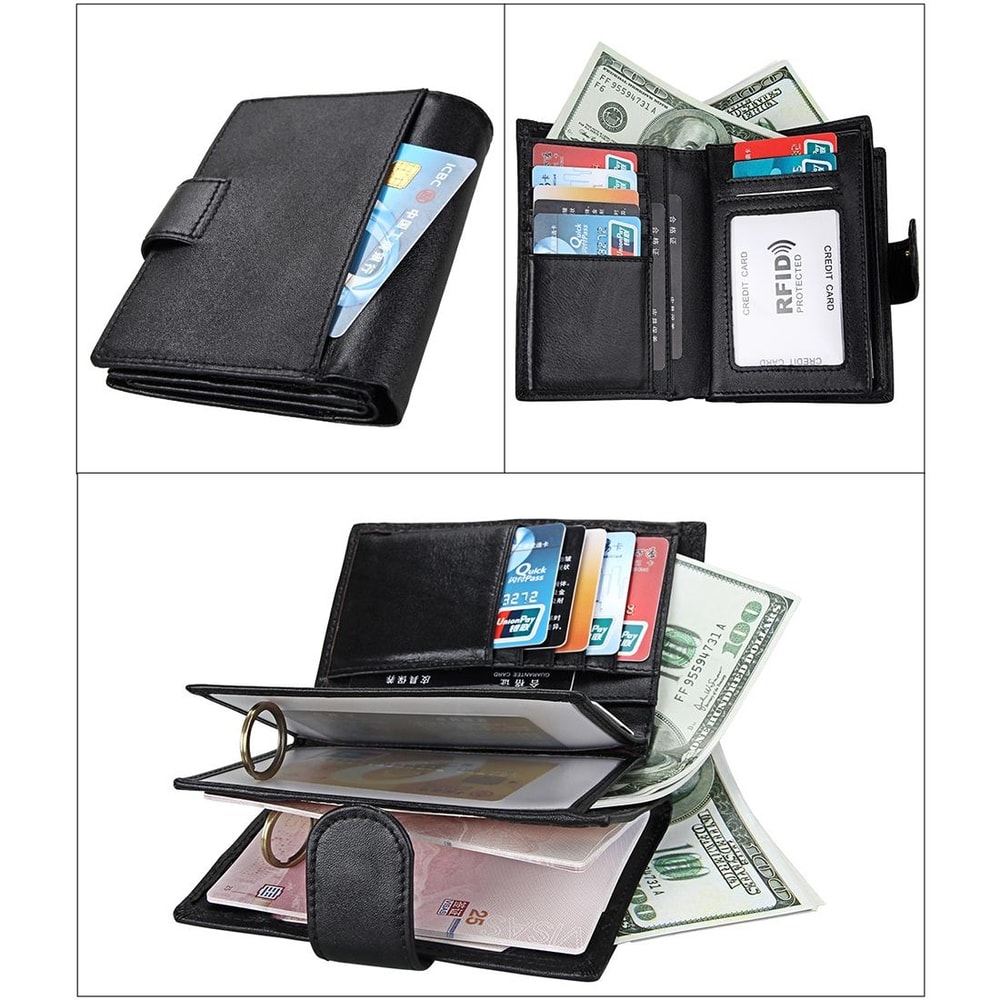RFID Blocking Leather Wallet Passport Holder for Men with Large Capacity Card Slots