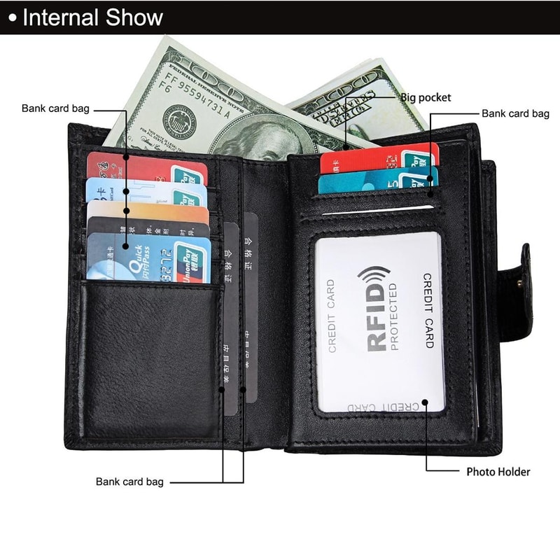 RFID Blocking Leather Wallet Passport Holder for Men with Large Capacity Card Slots