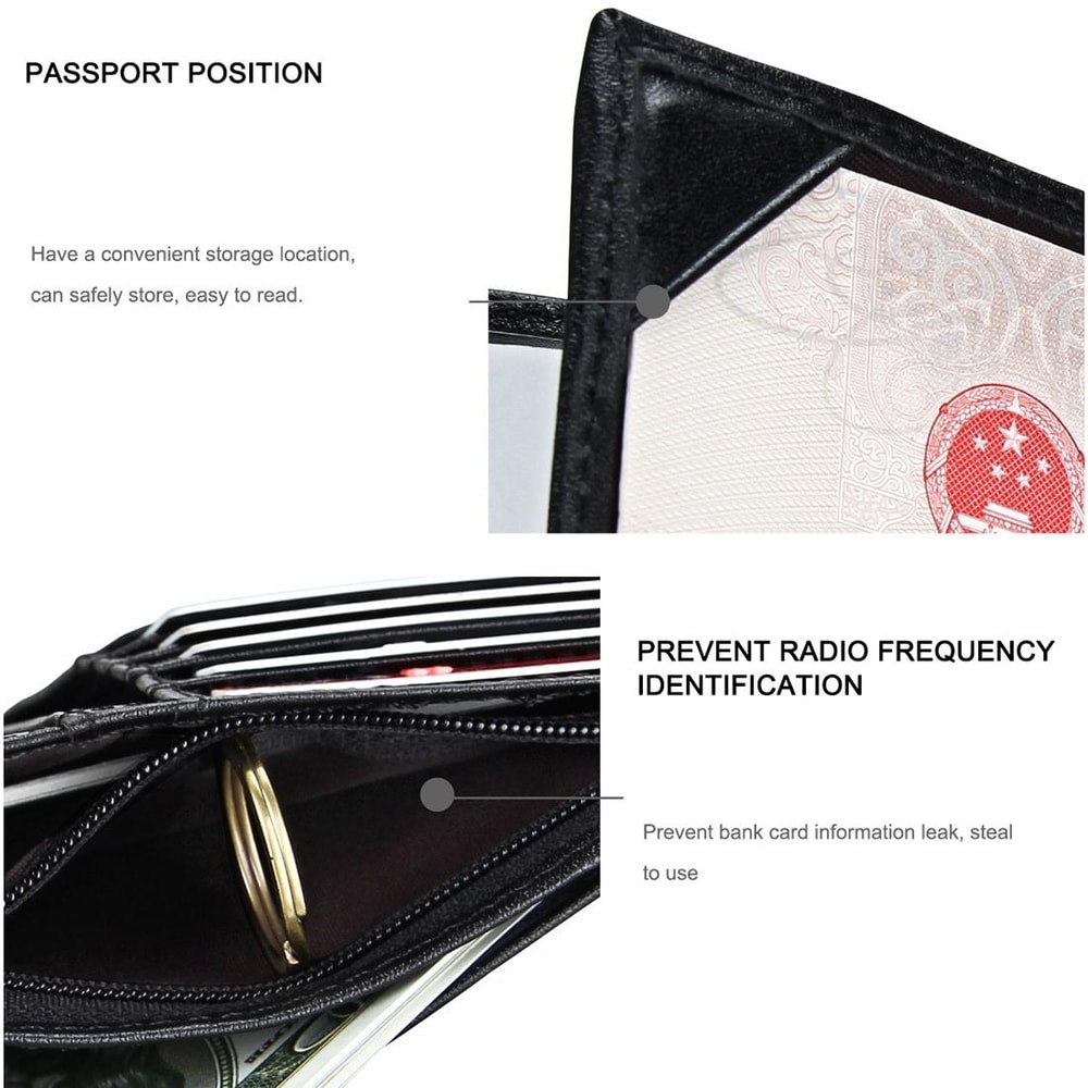 RFID Blocking Leather Wallet Passport Holder for Men with Large Capacity Card Slots