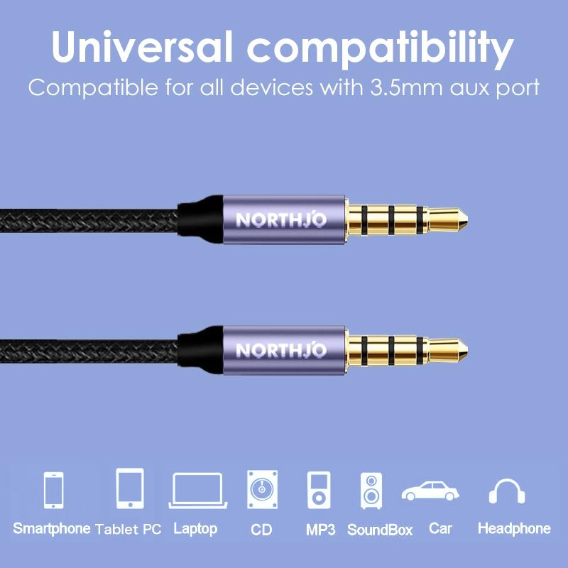 Universal 4 Pole 35mm Aux Cable Male To Male Stereo Audio Extension For Headphones Car 1