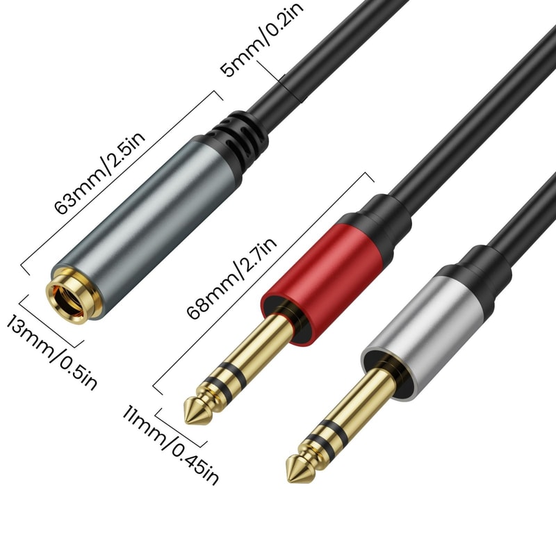 Audio Splitter Cable 635mm Y Stereo Adapter Gold Plated Dual Output For Pro Audio 3