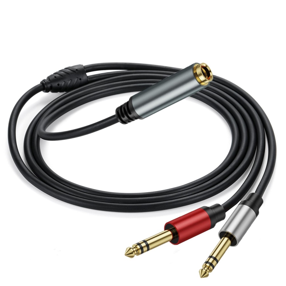 Audio Splitter Cable 6.35mm Y Stereo Adapter Gold Plated Dual Output for Pro Audio