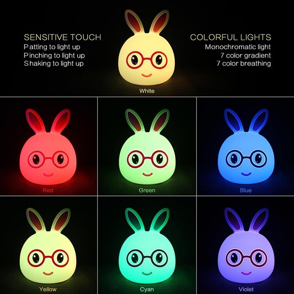 3D LED Rabbit Night Light Touch Control USB Rechargeable Lamp For Kids Bedroom Decor 5