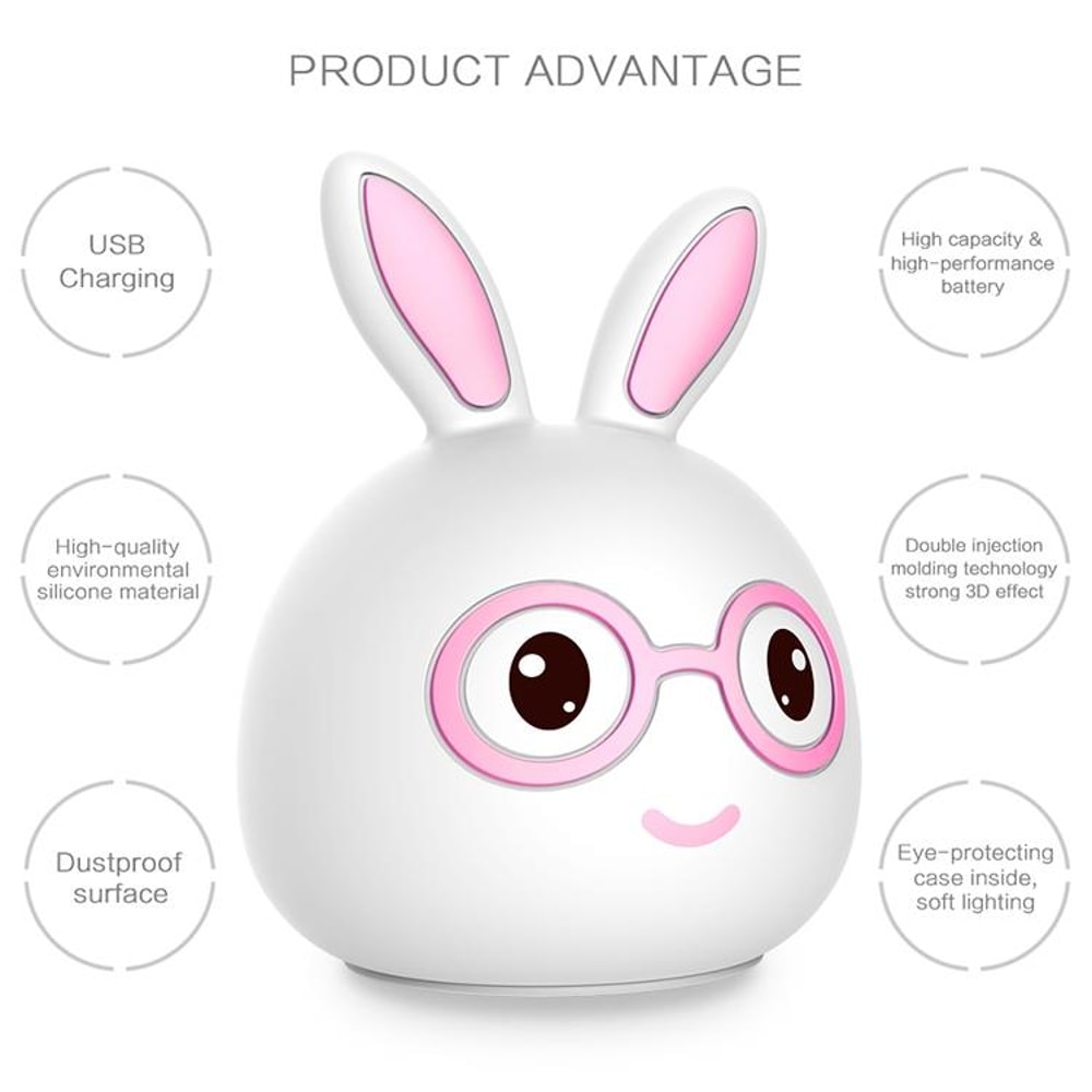 3D LED Rabbit Night Light Touch Control USB Rechargeable Lamp For Kids Bedroom Decor 8