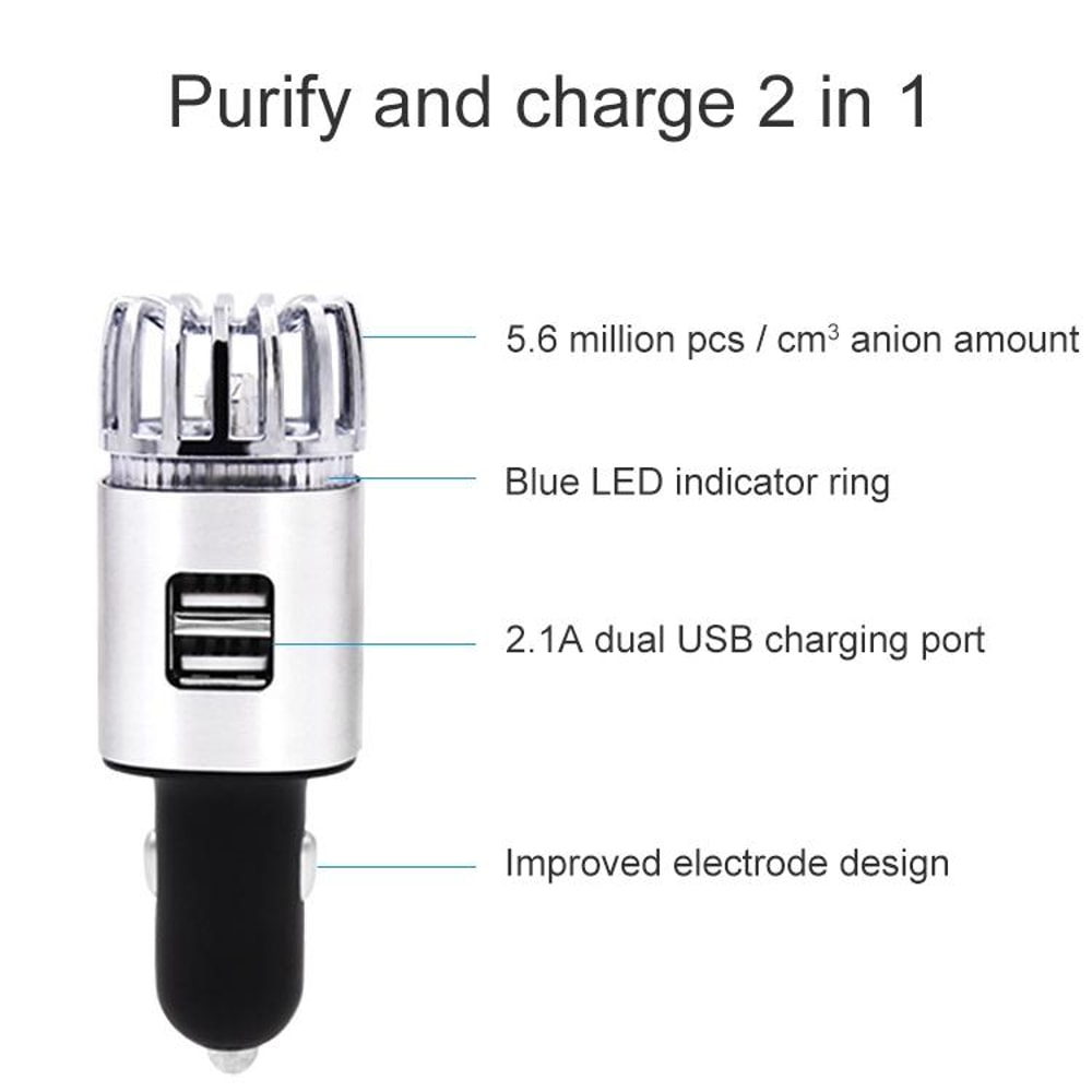 2in1 Car Air Purifier And Humidifier With Dual USB Charger And Aromatherapy Diffuser 2