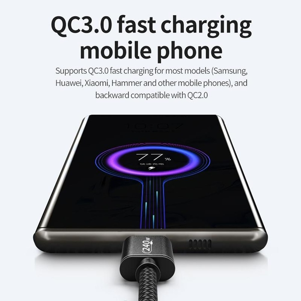 240W USB C Fast Charging Cable Braided Type C To Type C Cable For High Speed Power Data Transfer 3