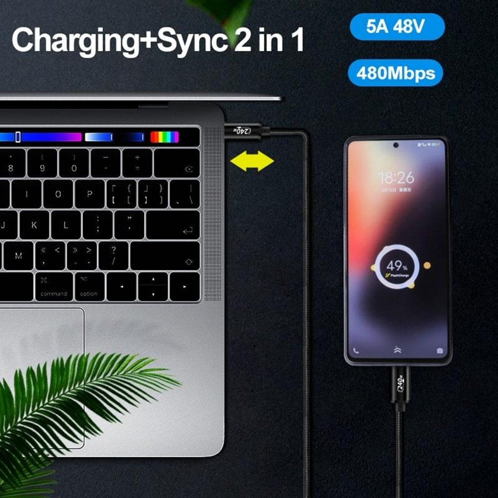240W USB C Fast Charging Cable Braided Type C To Type C Cable For High Speed Power Data Transfer 4
