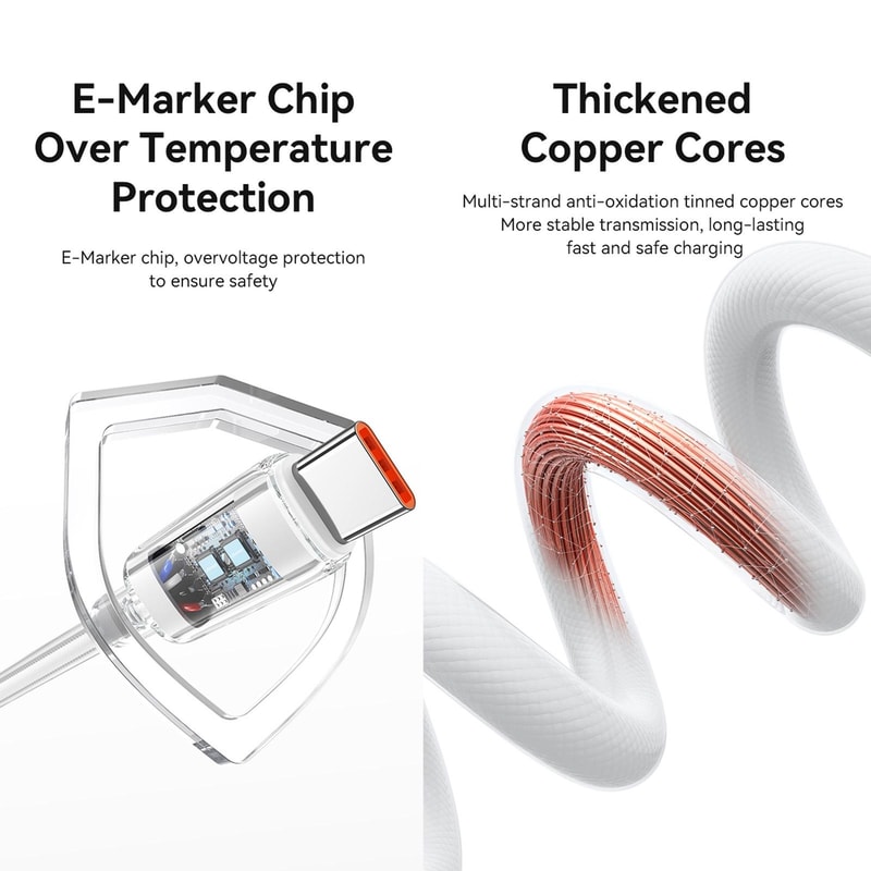 100W Type C Fast Charging Cable With LED Indicator Braided USB C Data Cable 4