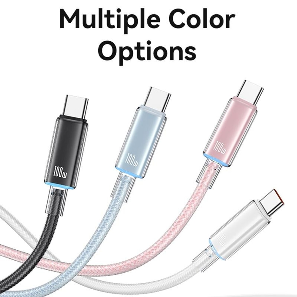 100W Type C Fast Charging Cable With LED Indicator Braided USB C Data Cable 7