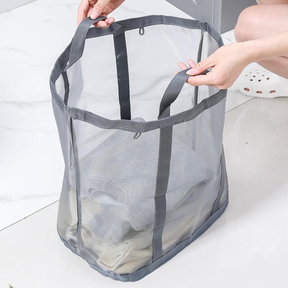 Wall Mounted Foldable Mesh Laundry Basket with Handles Hanging Clothes Hamper & Toy Storage Bag