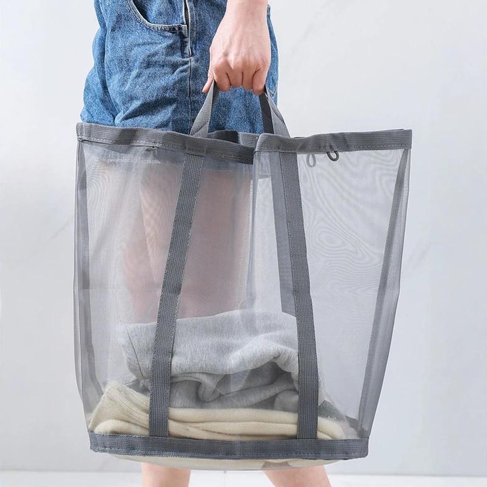 Wall Mounted Foldable Mesh Laundry Basket with Handles Hanging Clothes Hamper & Toy Storage Bag