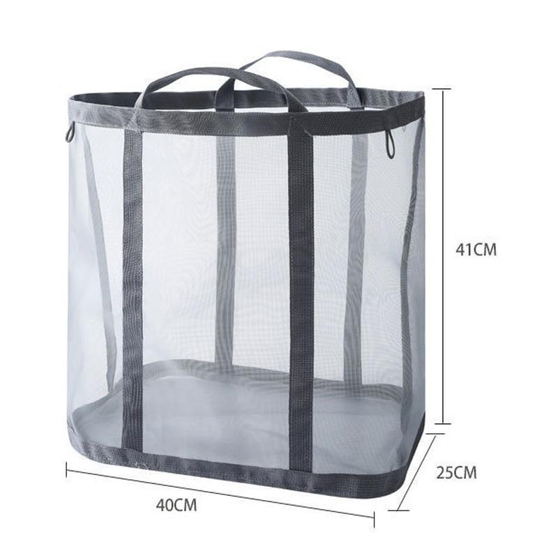 Wall Mounted Foldable Mesh Laundry Basket with Handles Hanging Clothes Hamper & Toy Storage Bag