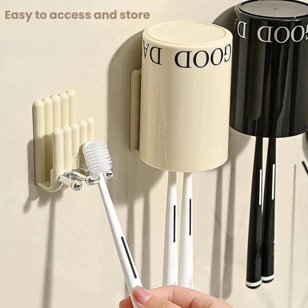 Minimalist Wall Mounted Electric Toothbrush Holder & Mouthwash Cup Storage Rack