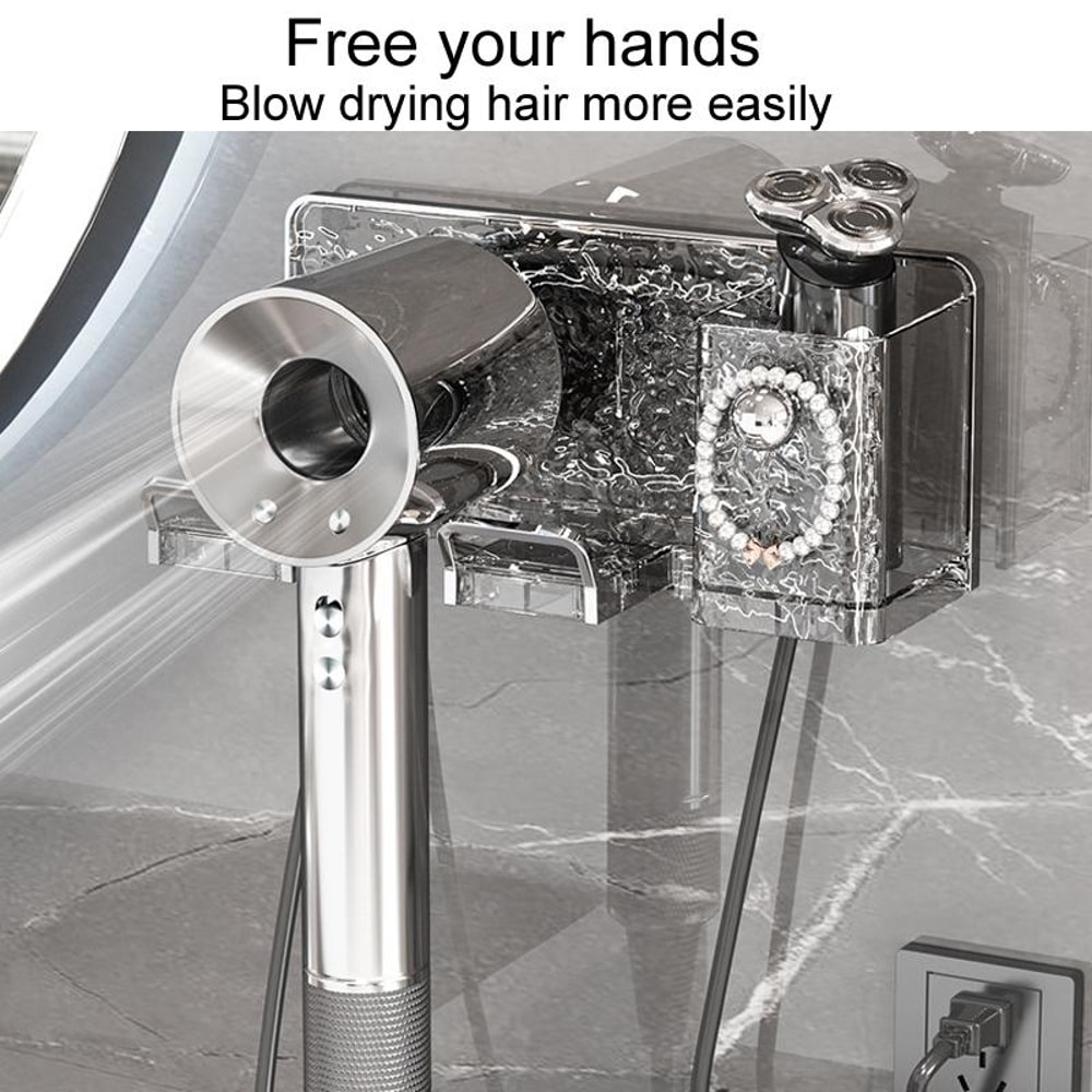 Wall Mounted Hair Dryer Holder No Drill Bathroom Organizer Rack 4