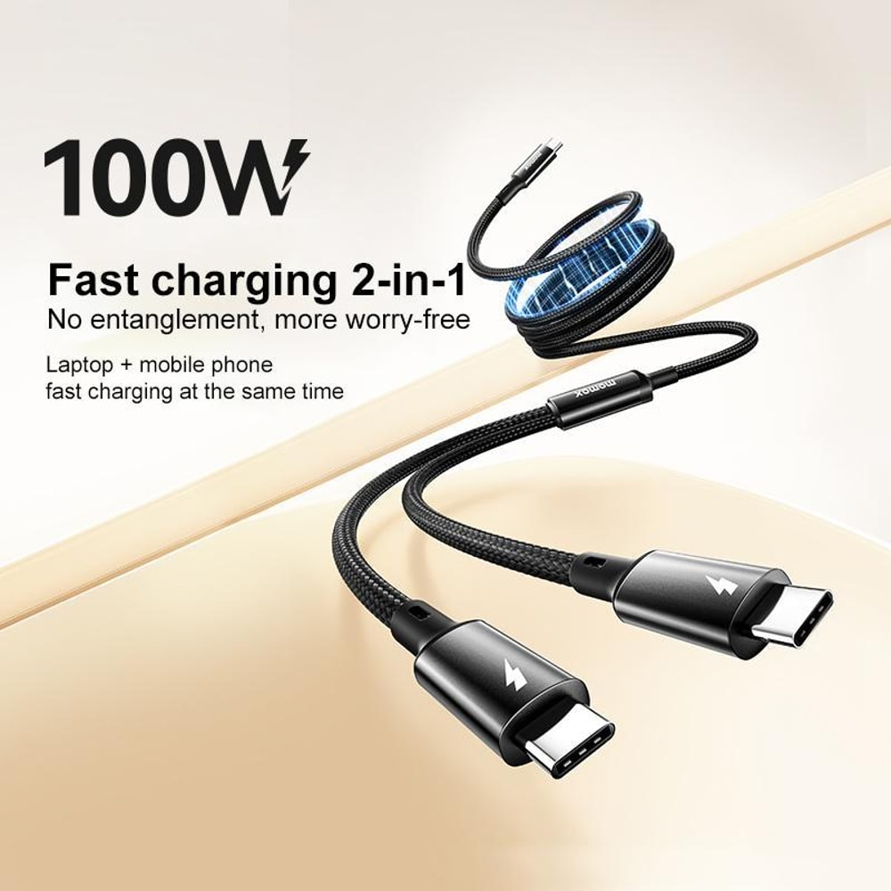 Magnetic 100W USB C To Dual USB C Fast Charging Cable Braided Sync Cable 5