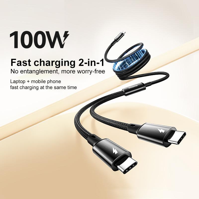 Magnetic 100W USB C To Dual USB C Fast Charging Cable Braided Sync Cable 5