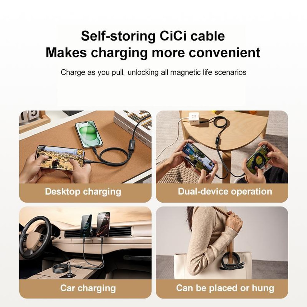 Magnetic 100W USB C To Dual USB C Fast Charging Cable Braided Sync Cable 1