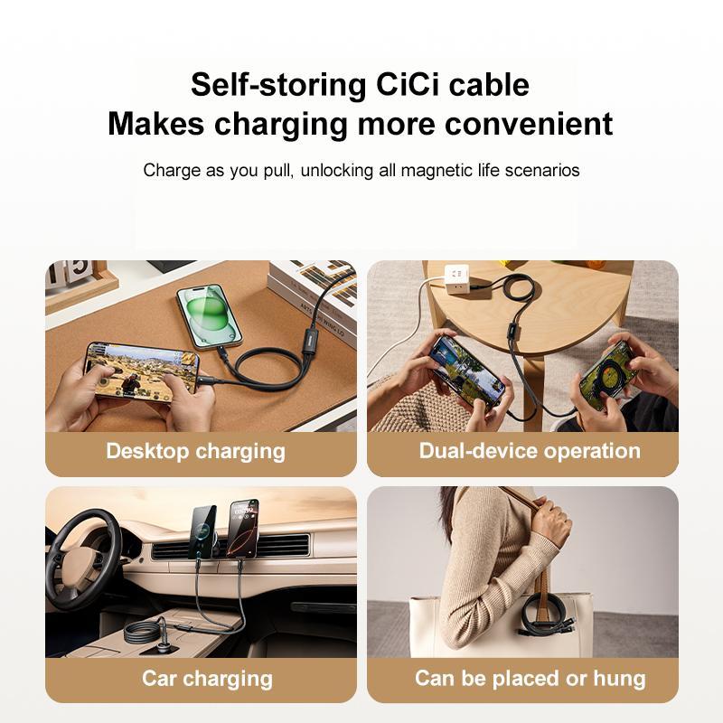 Magnetic 100W USB C To Dual USB C Fast Charging Cable Braided Sync Cable 1