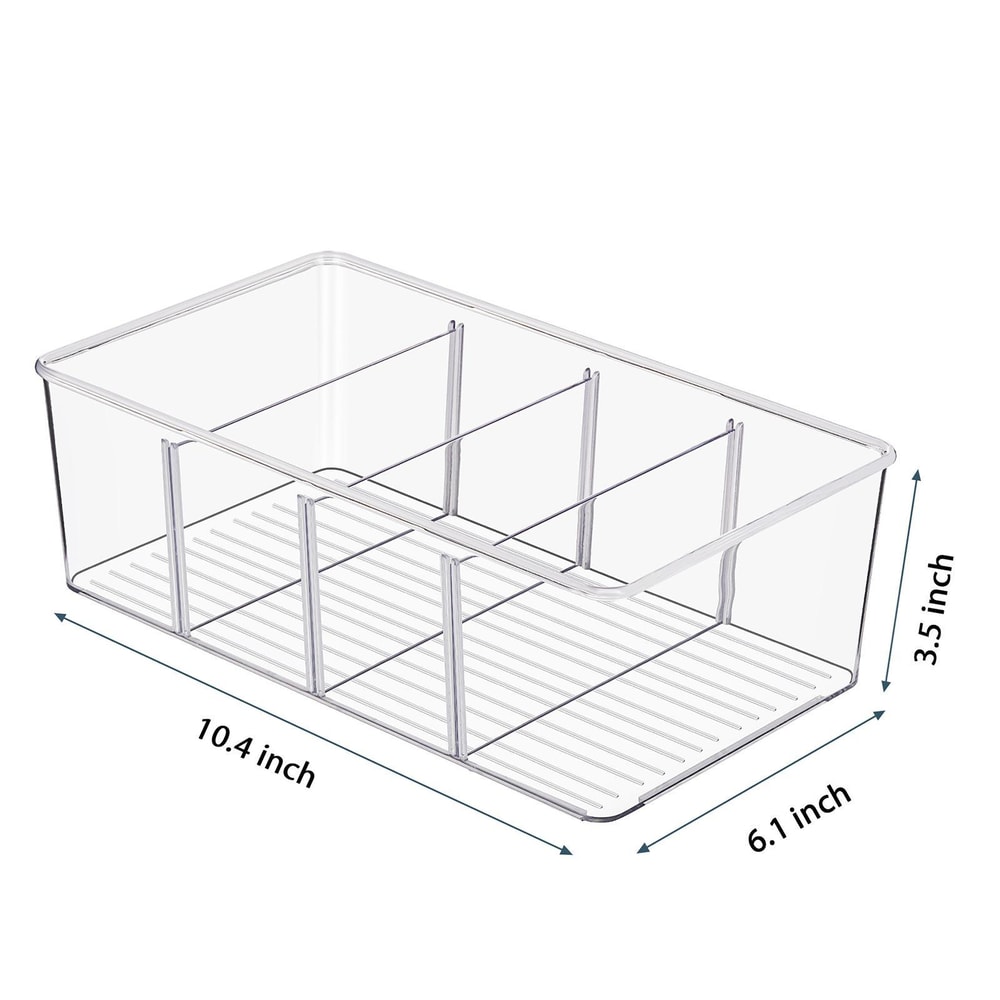 Four-Compartment Clear Storage Box Desktop Organizer with Removable Dividers