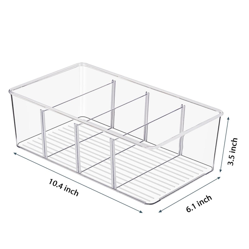 Four-Compartment Clear Storage Box Desktop Organizer with Removable Dividers