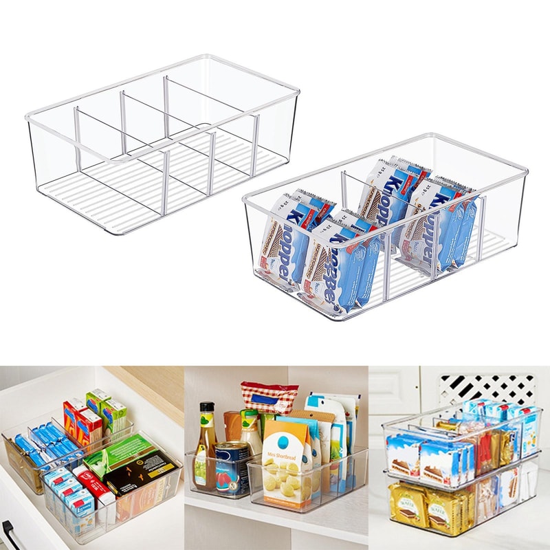 Four-Compartment Clear Storage Box Desktop Organizer with Removable Dividers