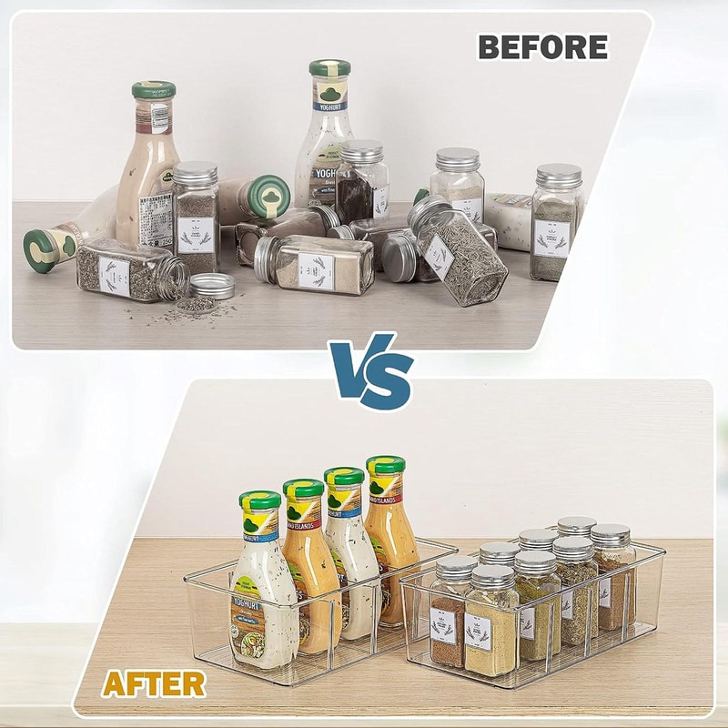 Four-Compartment Clear Storage Box Desktop Organizer with Removable Dividers