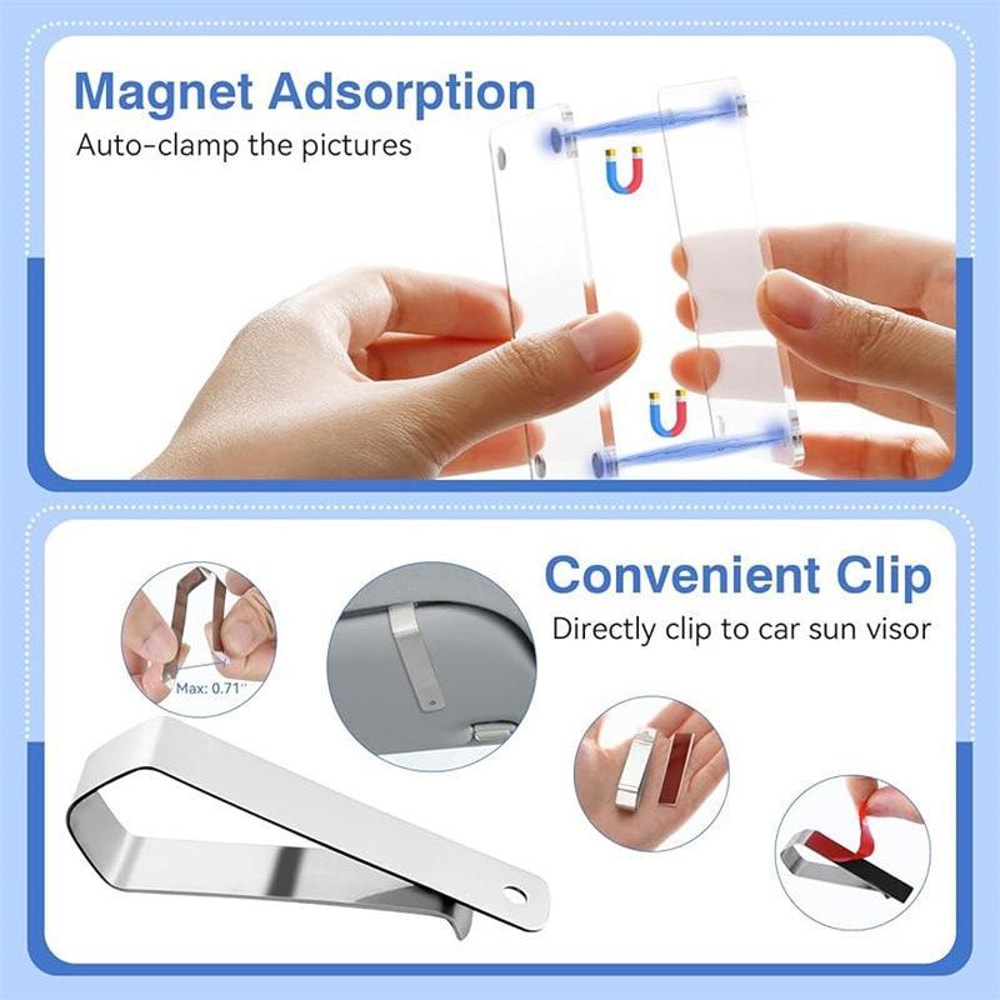 Car sun visor photo clip Holder magnetic photo holder for car Acrylic photo clip holder Polaroid Photo Clip