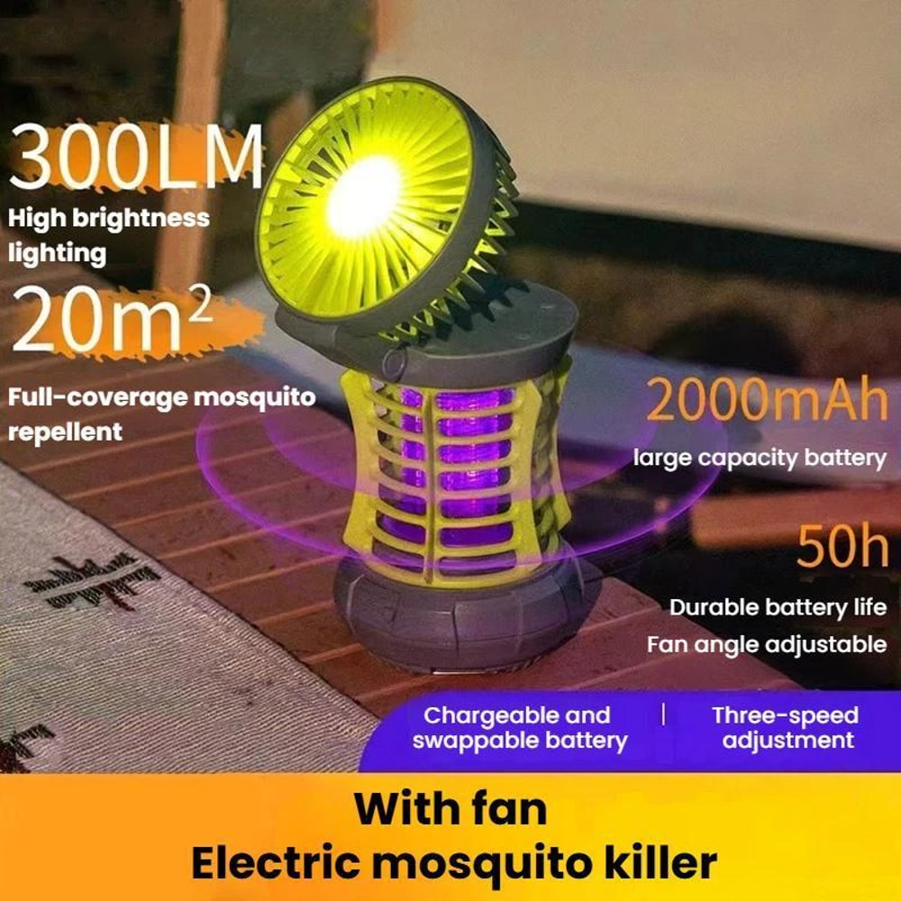 Portable Mosquito Killer Lamp Waterproof Camping Lantern Fan Electric Zapper & Cooling Fan