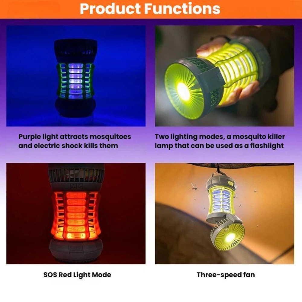 Portable Mosquito Killer Lamp Waterproof Camping Lantern Fan Electric Zapper & Cooling Fan