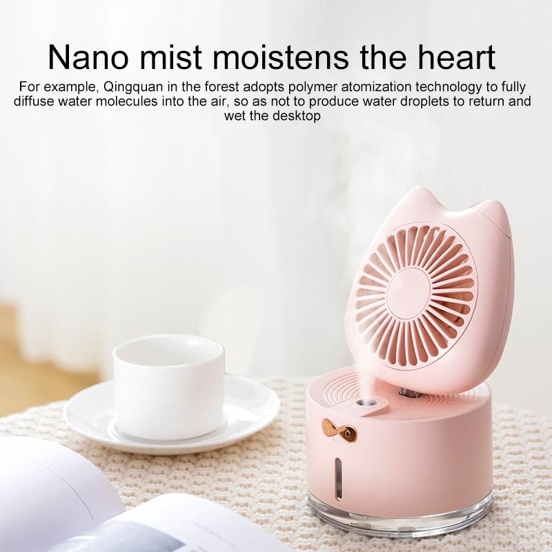 Cat Shape Mini Humidifier Fan Portable Air Cooler With Rechargeable Battery 4
