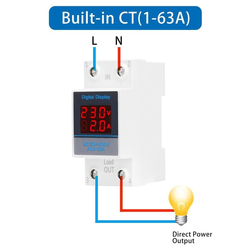 Dual Display DIN Rail Voltage Current Meter For Home Electrical Monitoring 1