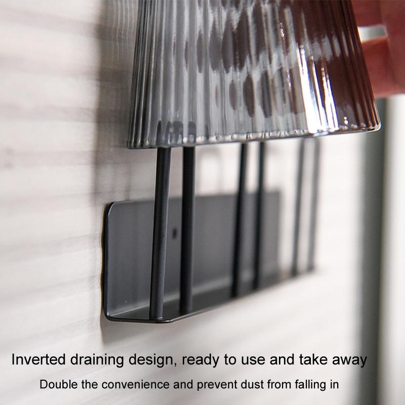 Wall Mounted Cup Holder Inverted Cup Rack No Drill Drainage Mug Organizer 4