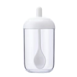 round seasoning jar with spoon, airtight spice storage container, white minimal kitchen organizer