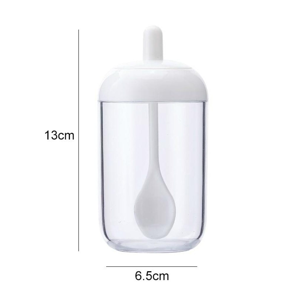 Round Seasoning Jar With Spoon Airtight Spice Storage Container White Minimal Kitchen Organizer 1
