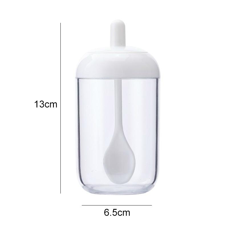 Round Seasoning Jar With Spoon Airtight Spice Storage Container White Minimal Kitchen Organizer 1