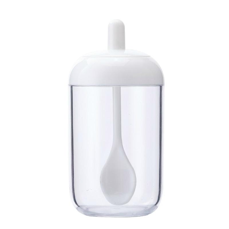 Round Seasoning Jar With Spoon Airtight Spice Storage Container White Minimal Kitchen Organizer 2