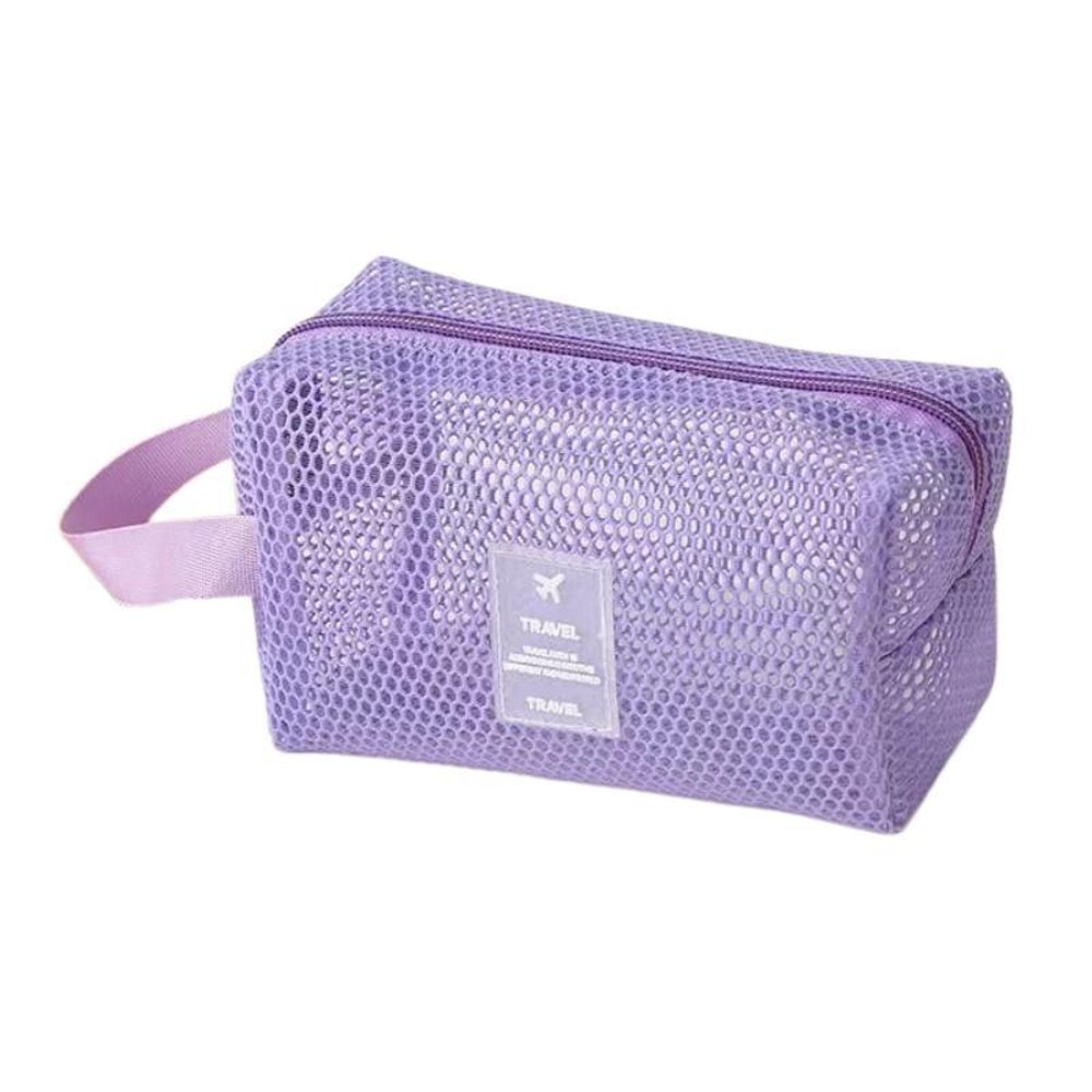 Large Capacity Travel Makeup Organizer Bag Mesh Cosmetic Pouch With Handle Square Pink 2