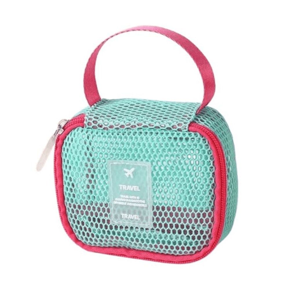 Large Capacity Travel Makeup Organizer Bag Mesh Cosmetic Pouch With Handle Square Pink 8