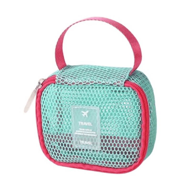 Large Capacity Travel Makeup Organizer Bag Mesh Cosmetic Pouch With Handle Square Pink 8