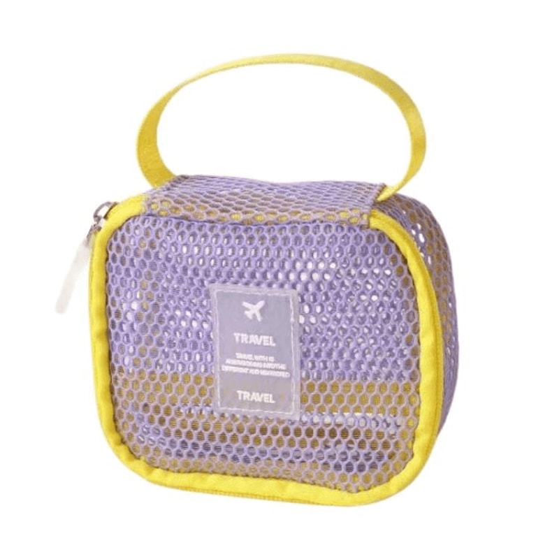 Large Capacity Travel Makeup Organizer Bag Mesh Cosmetic Pouch With Handle Square Pink 5