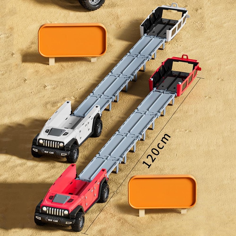 Folding Catapult Transformable Track Car Set with Storage Container and Inertia Cars for Kids