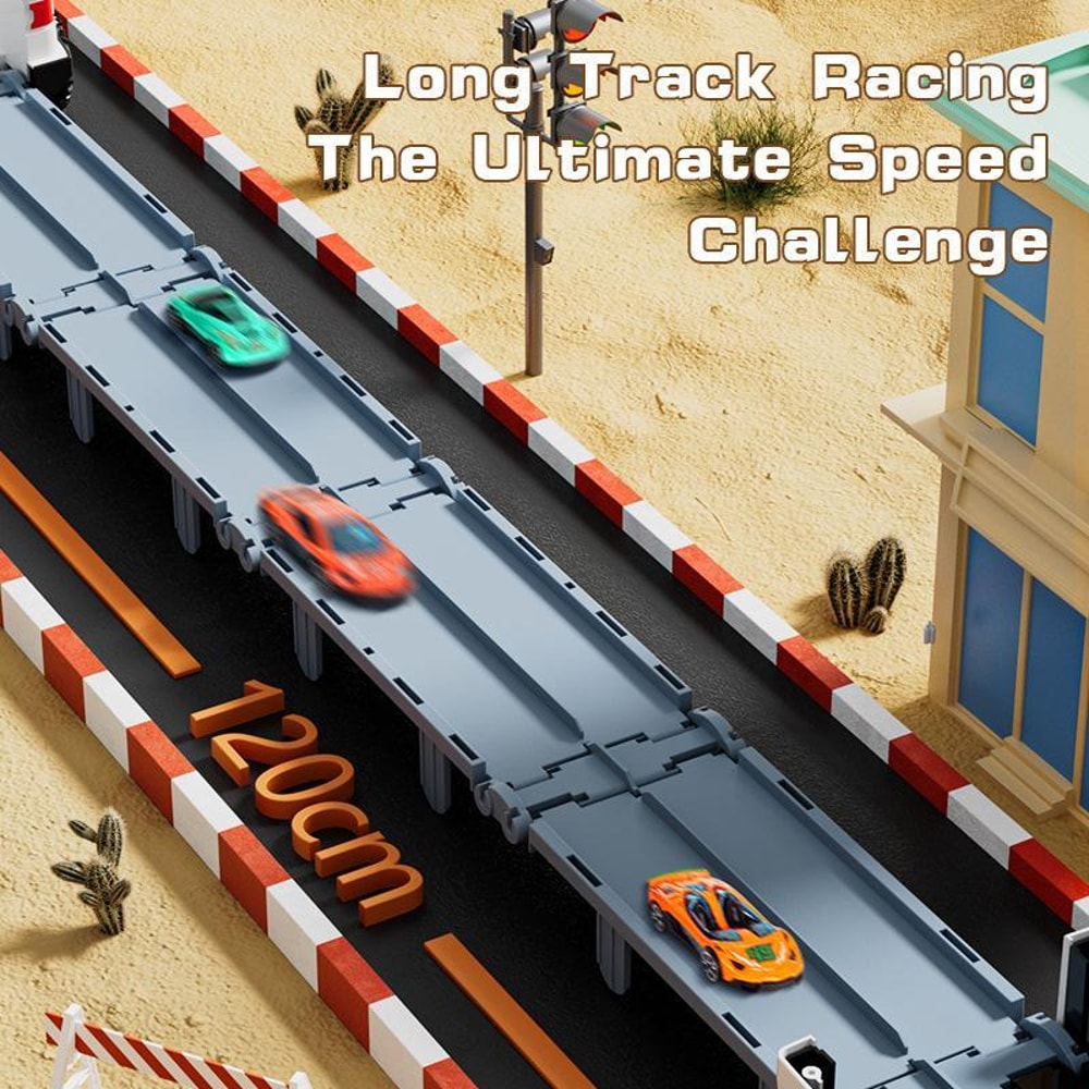 Folding Catapult Transformable Track Car Set with Storage Container and Inertia Cars for Kids