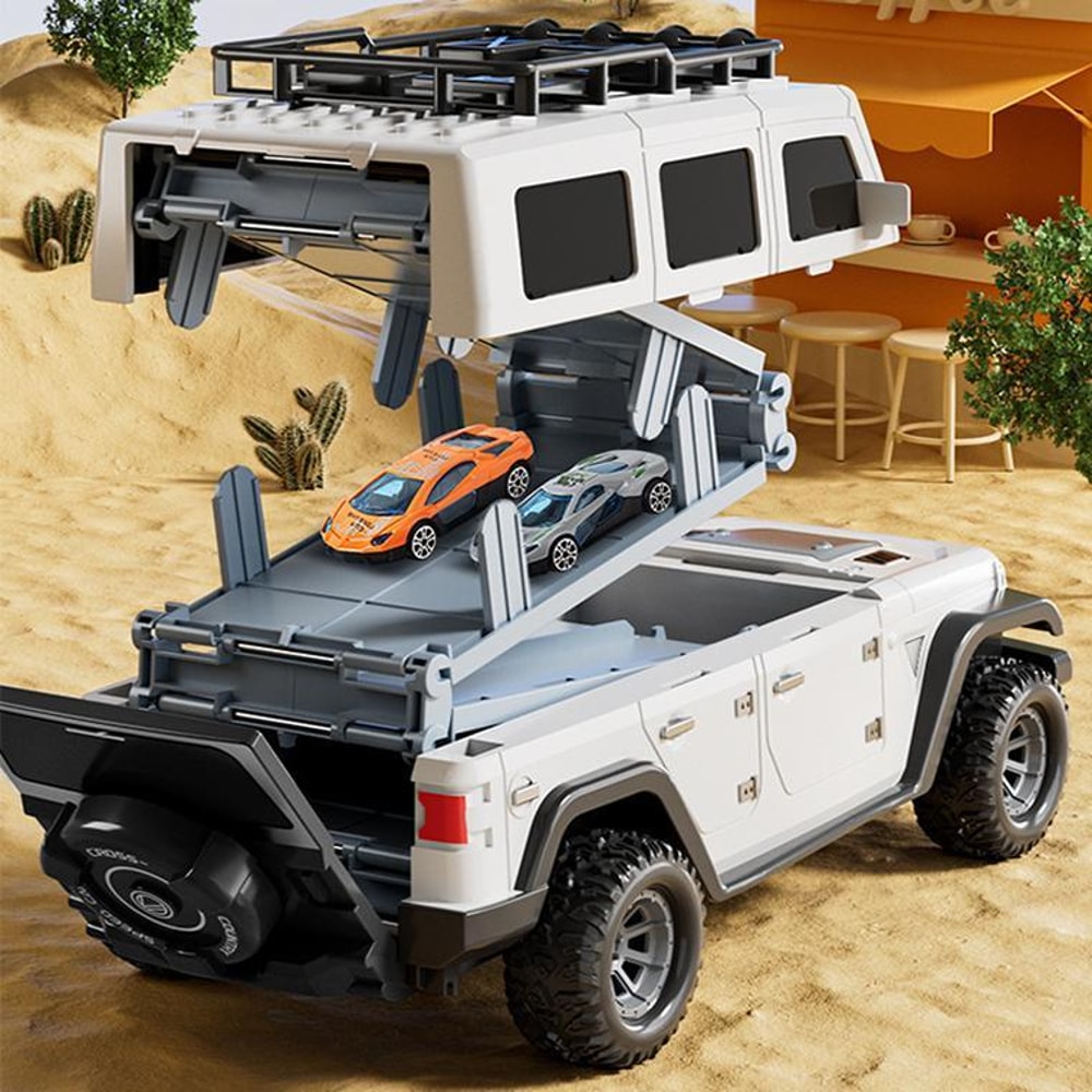 Folding Catapult Transformable Track Car Set with Storage Container and Inertia Cars for Kids