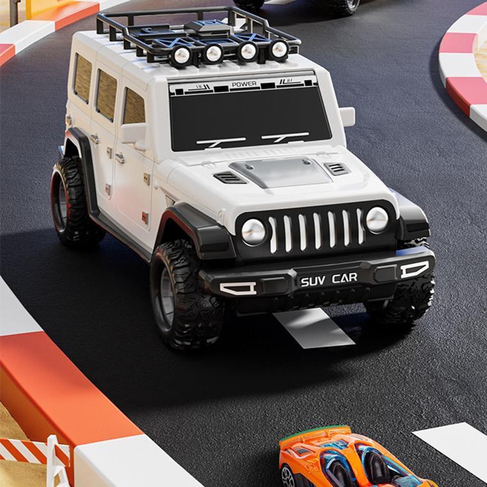 Folding Catapult Transformable Track Car Set with Storage Container and Inertia Cars for Kids