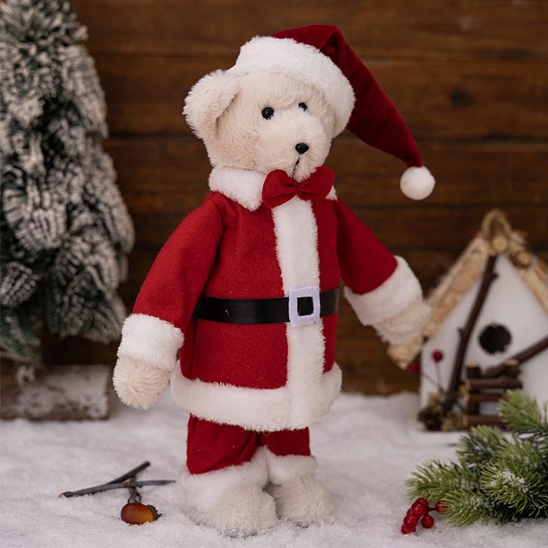 Standing Plush Bear Christmas Ornament Doll, Festive Holiday Gift Decoration