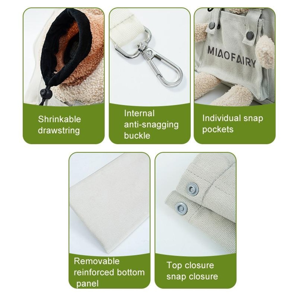 Portable Canvas Cat Carrier Shoulder Bag, Pet Travel Bag for Small Dogs, Bear Khaki Sling Carrier