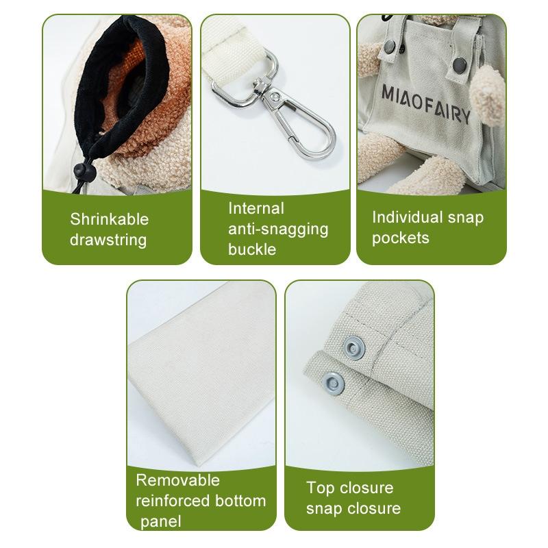 Portable Canvas Cat Carrier Shoulder Bag, Pet Travel Bag for Small Dogs, Bear Khaki Sling Carrier