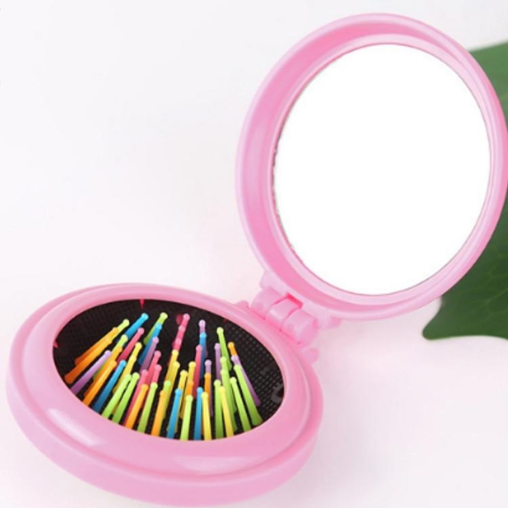 Portable Folding Mirror Comb With Scalp Massage Brush Travel Hair Brush Mirror Compact Design 0