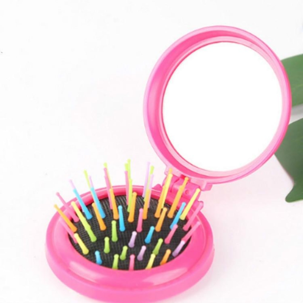 Portable Folding Mirror Comb With Scalp Massage Brush Travel Hair Brush Mirror Compact Design 4